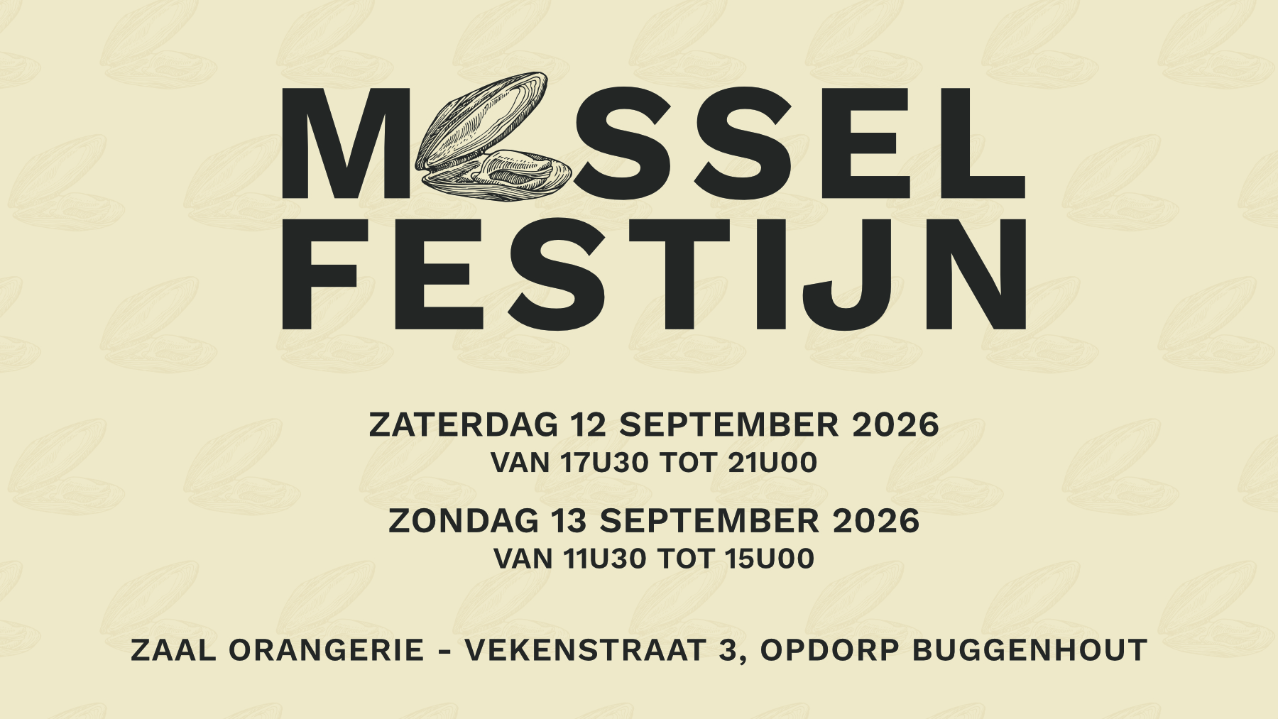 Mosselfestijn ￼zaterdag 12 september en zondag 13 september 2026
